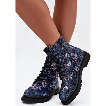 Dámské kozačky Dámské zimní kotníkové boty květinové Artiker 57C1050 multikolor Barva: Modrá, Velikost: 36