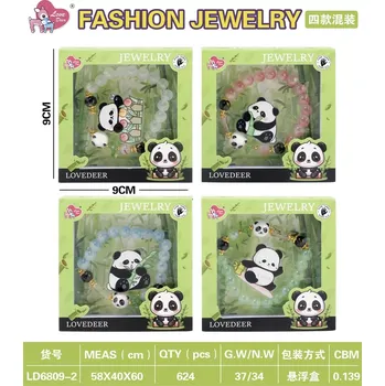 Souprava šperků dětská sada šperků panda – zelená bransoletka a zapinka