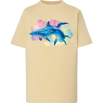 detske-levne-bavlnene-tricko-potisk-carovni-delfini Barva: Lime stone - krémová, Dětská bavlněná trička JHK: M
