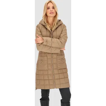 Béžová dámská zateplená prošívaná bunda s kapucí BLH 230015 F - Beige Velikost: 3XL