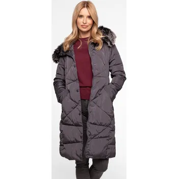 Dámský kabát Šedý dámský dlouhý zimní prošívaný kabát BLH 818025 FF - Grey Velikost: M