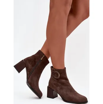 Dámské kozačky Semišové kotníčkové boty na podpatku s vyztuženým detailem Artiker 57C0016 Barva: Béžová, Velikost: 40