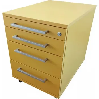 Zásuvkový kontejner PRACUJ ZDRAVĚ Kancelářský zásuvkový kontejner žlutý korpus bílý, čílka bílá, růžová