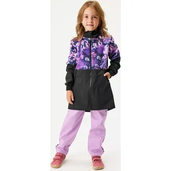 Unuo, Dívčí softshellový kabát s fleecem Street, Černá,Kytky