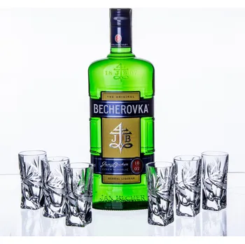 Sklenice ONTE CRYSTAL Becherovka 0,7l a 6ks skleniček 50ml, Mašle