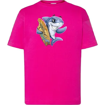 Chlapecké tričko detske-levne-bavlnene-tricko-potisk-zralok_surfar Barva: Fuchsia - fuchsiová, Dětská bavlněná trička JHK: M