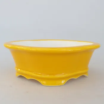 Květináč Keramická bonsai miska 13 x 12 x 5 cm žlutá