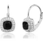 Stříbrné náušnice s černým kamenem a zirkony