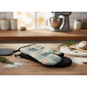 Chňapka Kuchyňské bavlněné rukavice - chňapky TARTAN zelená 100% bavlna 19x30 cm Balení 2 kusy - levá a pravá rukavice.