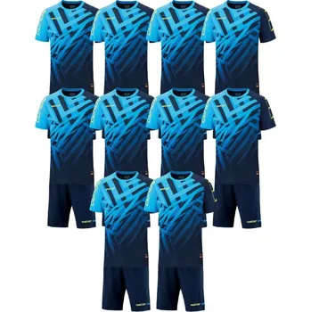 Saller SQUAD50 10 x Tréninkový set BARVA: 144 světle modrá-tmavě modrá-neon žlutá, Velikost: XS Týmový funkční komplet – tričko a šortky S.Dry-Tech pro sportovní výkon