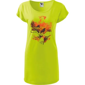 Dámské oblečení DOBRÝ TRIKO Dámské tričko/šaty Lebka a ptáci Velikost: 2XL, Barva: Limetková