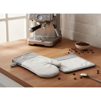 Chňapka Kuchyňský SET rukavice/chňapka UNIVERSAL světle šedá, 18x30 cm/20X20 cm , 100% bavlna