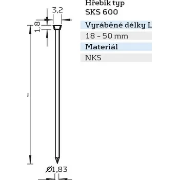 Hřebík KMR-BEA Hřebík se zápustnou hlavou Typ SKS 600 Varianta: SKS 625 NK STAHL