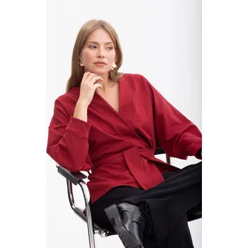 Dámské sako Sako bez límce, úpletové, otevřené B297 Barva: Vínová, Velikost: L/XL