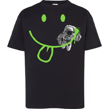 Chlapecké tričko detske-levne-bavlnene-tricko-potisk-usmev-kosmonauta Barva: Black -černá, Dětská bavlněná trička JHK: M