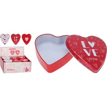Dóza na potraviny dóza/krabička 9,5x11x2cm SRDCE, plech., mix dekorů
