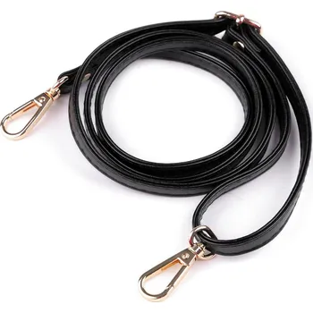 Koženkový popruh / ucho na kabelku s karabinami šíře 1 cm, barva 1 černá zlatá