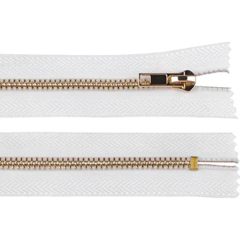 Zip Kovový zip No 5 délka 18 cm (jeansový), barva bílá zlatá