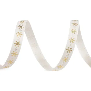 Stuha Vánoční rypsová stuha vločky šíře 10 mm krémová světlá 22.5 m