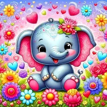 Diamantové malování Diamantové malování/Homfun - Malovaný sloník a zahrádka + perleťové kamínky
