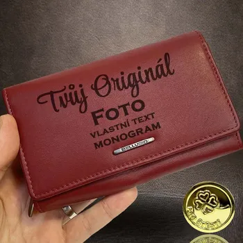 Peněženka Dámská červená kožená peněženka BELLUGIO s gravírováním textu, monogramu nebo fotografie Vyberte variantu: bez jakékoliv úpravy + Akce - zlatá mince Pro štěstí ZDARMA