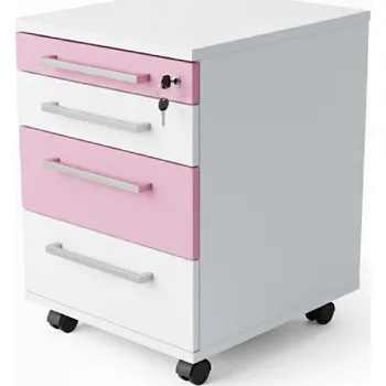 Zásuvkový kontejner PRACUJ ZDRAVĚ Kancelářský zásuvkový kontejner bílá-růžová čílka korpus bílý, čílka bílá, růžová