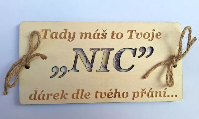 Dřevěná dárková obálka na bankovky - NIC