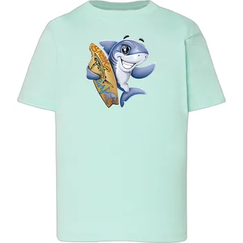 Chlapecké tričko detske-levne-bavlnene-tricko-potisk-zralok_surfar Barva: Mint green - mátově zelená, Dětská bavlněná trička JHK: S