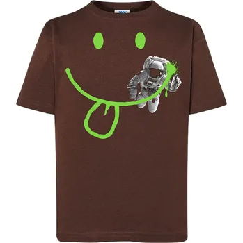 Chlapecké tričko detske-levne-bavlnene-tricko-potisk-usmev-kosmonauta Barva: Chocolate - čokoládově hnědá, Dětská bavlněná trička JHK: S