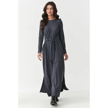 Dámské šaty Dámské maxi šaty z viskózy s vázáním a bočními rozparky Barva: Grafitová, Velikost: M