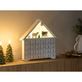 Vánoční dekorace Vánoční LED dekorace bílá dřevěný adventní kalendář dům vánoční dekorace interiér Beliani