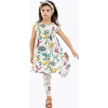 Dívčí šaty MUFFIN MODE Dívčí bavlněné midi šaty bez rukávů “MAGIC GARDEN”, béžové vícebarevné Velikost: 98/104