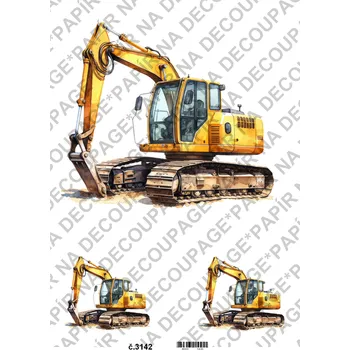 Umělecký papír Rýžový a soft papír na decoupage - Stavební stroje - KB3142 Materiál: Soft, Rozměr: A4