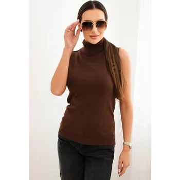 Dámský svetr Dámská viskózová bezrukávová blůza s rolákem hnědá UNI