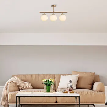 Opviq Stropní světlo Atmaca, 3 žárovky, antická zlatá, sklo, 60 cm - Stříška - Ø 12 cm, výška 3 cm zlatá antická, bílá 3 x 15 W LED - Doprava zdarma