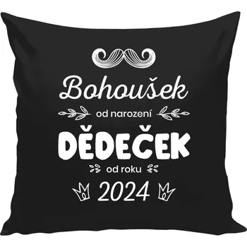 Polštář Polštář černý 40x40 cm Jméno od narození, dědeček od roku