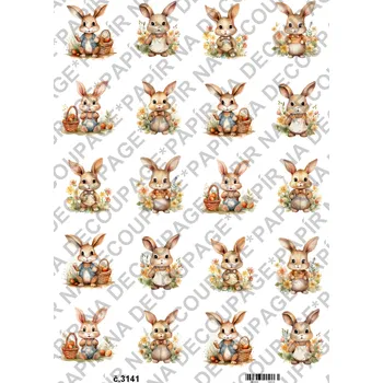 Umělecký papír Rýžový a soft papír na decoupage - Zajíček - KB3141 Materiál: Soft, Rozměr: A4