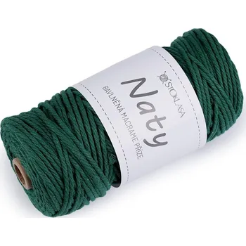Příze Bavlněná pletací příze macrame Naty Ø3 mm rozčesávací - 13 zelená tmavá