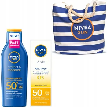 Přípravek na opalování NIVEA SUN Opalovací balzám SPF50 + Opalovací krém na obličej + Taška