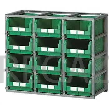 Dílenský regál Regálový rám včetně 12 zásobníků velikosti 4