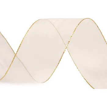 Monofilová stuha s lurexem šíře 40 mm, barva 107 krémová světlá zlatá