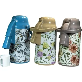 Termoska termokonvice 3,0l pump.KVĚTY, výsuvný krk, 3DEK., kov/sklo