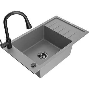 Granitový dřez MEXEN/S - Elias granitový dřez 1 s odkapávačem včetně baterie Elia, šedá 6511-71-670101-70-B
