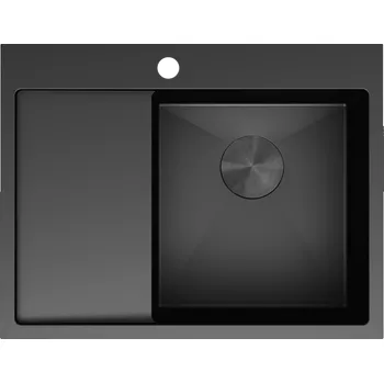 Granitový dřez Mexen Exar ocelový dřez s jednou komorou a odkapávačem, pravý 620 x 480 mm, černý - 6432621005P-70 Ocelové dřezy