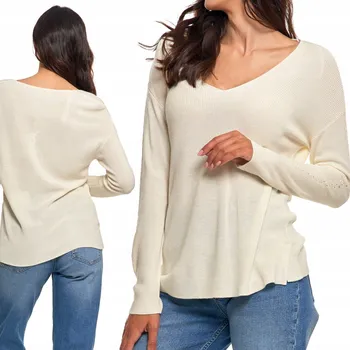 Dámský svetr DÁMSKÝ TENKÝ SVETR MORAJ DLOUHÝ RUKÁV VÝSTŘIH DO V, VISKÓZA, STYLOVÝ BÍLÝ L