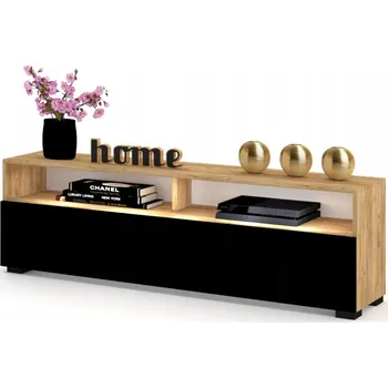 Komoda Stojací skříňka pod TV Komoda do obýváku PLAY OPEN Dub Craft Černý Mat + LED