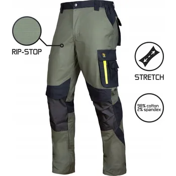 Pánské kalhoty Pracovní kalhoty do pasu BOZP ULTRATECH RIP-STOP STRETCH ZELENÉ Velikost 56