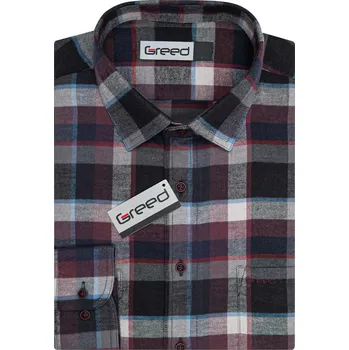 Pánská košile Pánská košile GREED flanelová, vínovo-černá károvaná SDF394, dlouhý rukáv, vel. 51/52