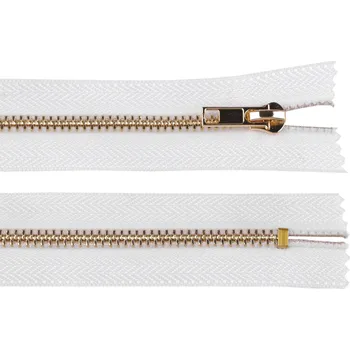 Zip Kovový zip No 5 délka 18 cm (jeansový), malé, bílá zlatá