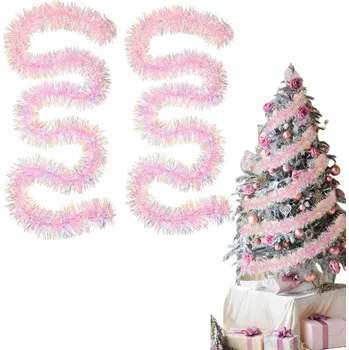 Vánoční dekorace 2 ks Vánoční stuha 2 m Růžová Duhová s Brokátem na Stromeček a Dárky